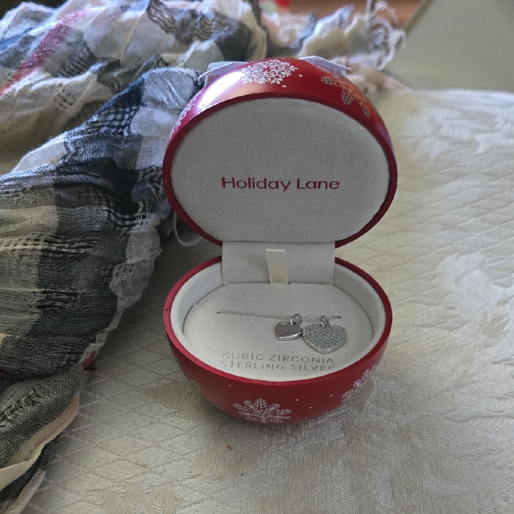 Red Ornament Jewelry Box with Silver Necklace